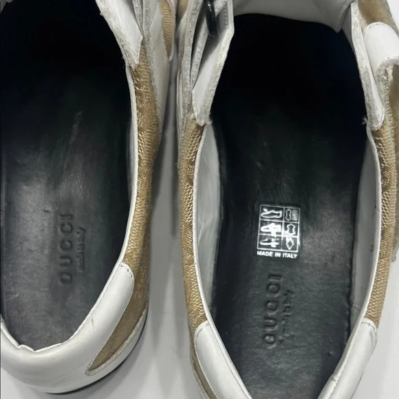 Gucci White/Beige GG Canvas and Leather Velcro Sneakers Size 38 - Picture 9 of 11